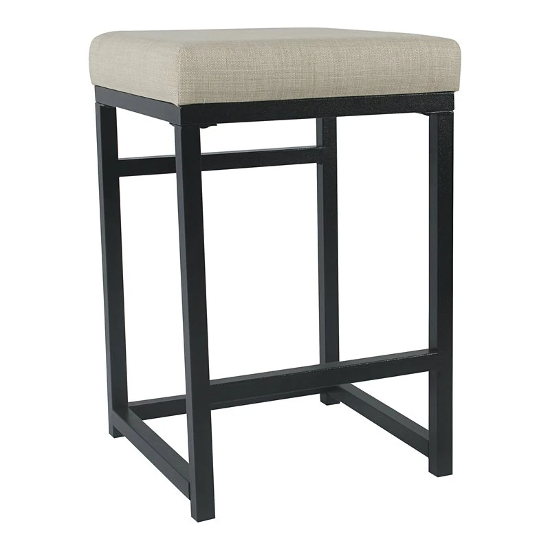 HomePop 24" Metal And Fabric Geometric Counter Stool With Open Back In Charcoal 4 HomePop 24" Metal And Fabric Geometric Counter Stool With Open Back In Charcoal - Image 4