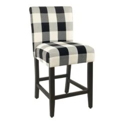 HomePop 24" Wood And Fabric Plaid Pattern Parsons Counter Stool In Black