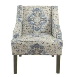 HomePop Traditional Fabric Swoop Arm Accent Chair In Antiqued Blue -Chair Promotion Store 2439051 1 L