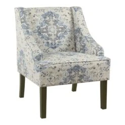 HomePop Traditional Fabric Swoop Arm Accent Chair In Antiqued Blue -Chair Promotion Store 2439051 L
