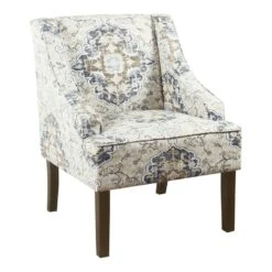 HomePop Traditional Fabric Swoop Arm Accent Chair In Antiqued Blue