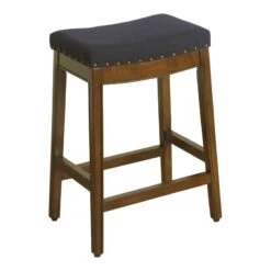 HomePop Blake 24" Wood And Fabric Backless Counter Stool In Blue