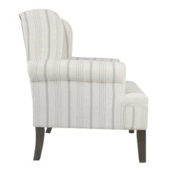 HomePop Emerson Wood & Fabric Stripe Pattern Wingback Accent Chair In White/Blue -Chair Promotion Store 2439084 3 L