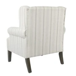 HomePop Emerson Wood & Fabric Stripe Pattern Wingback Accent Chair In White/Blue -Chair Promotion Store 2439084 4 L