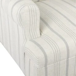 HomePop Emerson Wood & Fabric Stripe Pattern Wingback Accent Chair In White/Blue -Chair Promotion Store 2439084 7 L