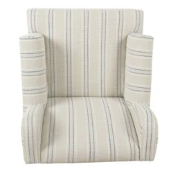 HomePop Emerson Wood & Fabric Stripe Pattern Wingback Accent Chair In White/Blue -Chair Promotion Store 2439085 5 L
