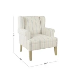 HomePop Emerson Wood & Fabric Stripe Pattern Wingback Accent Chair In White/Blue -Chair Promotion Store 2439085 9 L