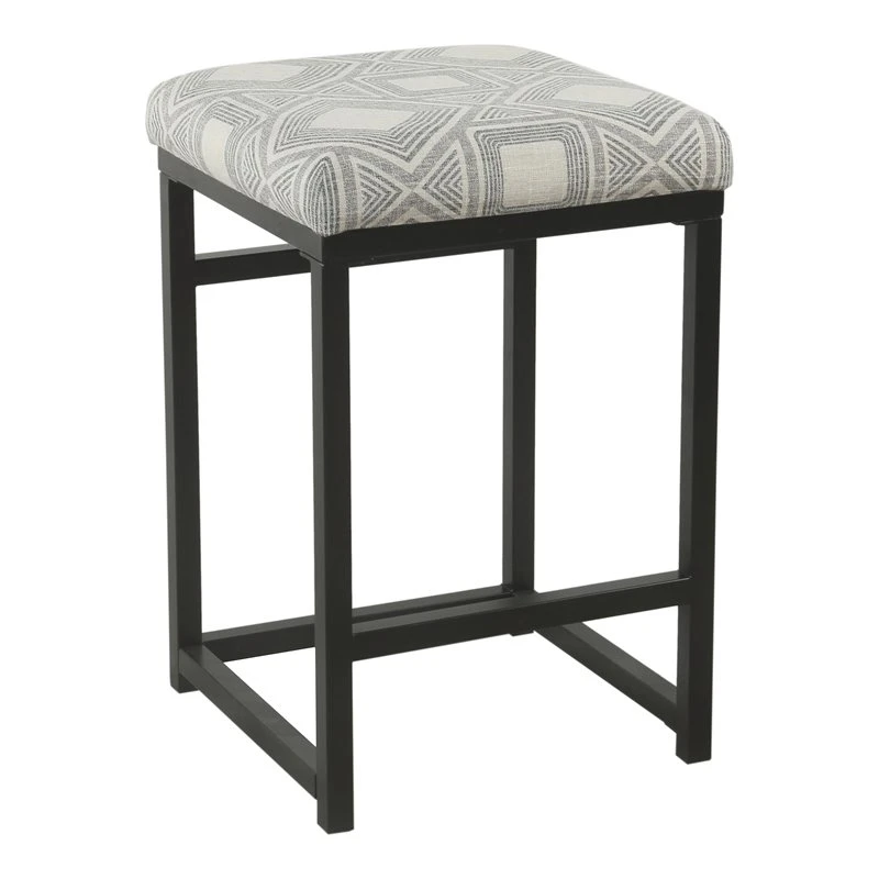 HomePop 24" Metal And Fabric Geometric Counter Stool With Open Back In Charcoal 2 HomePop 24" Metal And Fabric Geometric Counter Stool With Open Back In Charcoal - Image 2