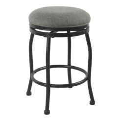 HomePop 24" Traditional Metal And Fabric Swivel Counter Stool In Charcoal