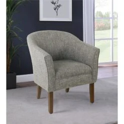 HomePop Transitional Wood And Fabric Barrel Accent Chair In Charcoal -Chair Promotion Store 2439112 1 L