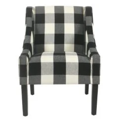 HomePop Wood And Fabric Plaid Pattern Swoop Arm Accent Chair In Black -Chair Promotion Store 2439134 1 L