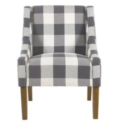 HomePop Wood And Fabric Plaid Pattern Swoop Arm Accent Chair In Black -Chair Promotion Store 2439136 1 L