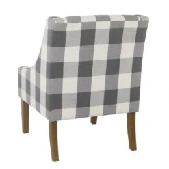 HomePop Wood And Fabric Plaid Pattern Swoop Arm Accent Chair In Black -Chair Promotion Store 2439136 3 L