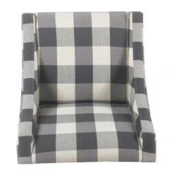 HomePop Wood And Fabric Plaid Pattern Swoop Arm Accent Chair In Black -Chair Promotion Store 2439136 4 L