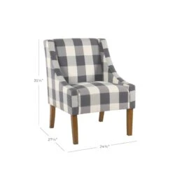 HomePop Wood And Fabric Plaid Pattern Swoop Arm Accent Chair In Black -Chair Promotion Store 2439136 8 L