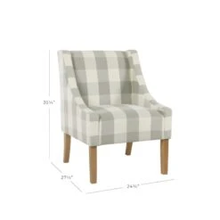 HomePop Wood And Fabric Plaid Pattern Swoop Arm Accent Chair In Black -Chair Promotion Store 2439137 8 L