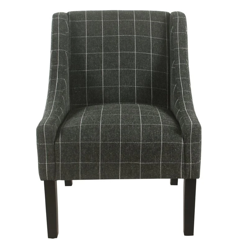 HomePop Wood And Fabric Windowpane Pattern Swoop Arm Accent Chair In Black 12 HomePop Wood And Fabric Windowpane Pattern Swoop Arm Accent Chair In Black - Image 12
