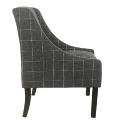 HomePop Wood And Fabric Windowpane Pattern Swoop Arm Accent Chair In Black 31 HomePop Wood And Fabric Windowpane Pattern Swoop Arm Accent Chair In Black -Chair Promotion Store 2439139 2 L 1