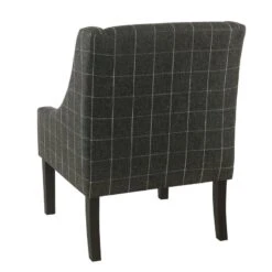 HomePop Wood And Fabric Windowpane Pattern Swoop Arm Accent Chair In Black 32 HomePop Wood And Fabric Windowpane Pattern Swoop Arm Accent Chair In Black -Chair Promotion Store 2439139 3 L 1