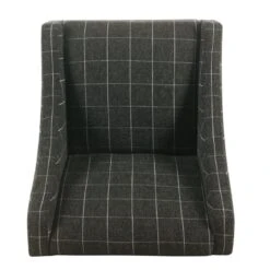 HomePop Wood And Fabric Windowpane Pattern Swoop Arm Accent Chair In Black 33 HomePop Wood And Fabric Windowpane Pattern Swoop Arm Accent Chair In Black -Chair Promotion Store 2439139 4 L 1