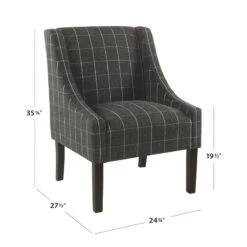 HomePop Wood And Fabric Windowpane Pattern Swoop Arm Accent Chair In Black 37 HomePop Wood And Fabric Windowpane Pattern Swoop Arm Accent Chair In Black -Chair Promotion Store 2439139 8 L 1