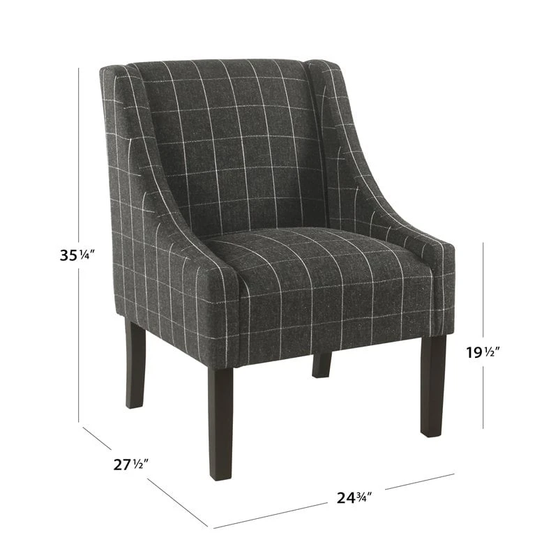 HomePop Wood And Fabric Windowpane Pattern Swoop Arm Accent Chair In Black 19 HomePop Wood And Fabric Windowpane Pattern Swoop Arm Accent Chair In Black - Image 19