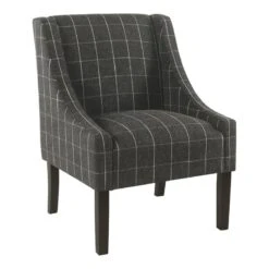 HomePop Wood And Fabric Windowpane Pattern Swoop Arm Accent Chair In Black 29 HomePop Wood And Fabric Windowpane Pattern Swoop Arm Accent Chair In Black -Chair Promotion Store 2439139 L 1