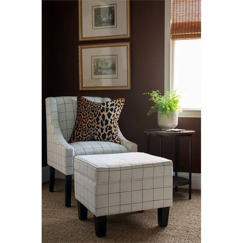 HomePop Wood And Fabric Windowpane Pattern Swoop Arm Accent Chair In Black 2 HomePop Wood And Fabric Windowpane Pattern Swoop Arm Accent Chair In Black - Image 2