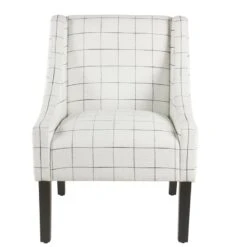HomePop Wood And Fabric Windowpane Pattern Swoop Arm Accent Chair In Black 21 HomePop Wood And Fabric Windowpane Pattern Swoop Arm Accent Chair In Black -Chair Promotion Store 2439140 2 L 1