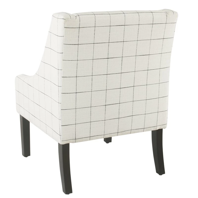 HomePop Wood And Fabric Windowpane Pattern Swoop Arm Accent Chair In White 5 HomePop Wood And Fabric Windowpane Pattern Swoop Arm Accent Chair In White - Image 5