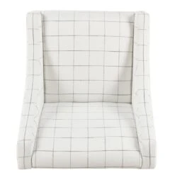 HomePop Wood And Fabric Windowpane Pattern Swoop Arm Accent Chair In White 24 HomePop Wood And Fabric Windowpane Pattern Swoop Arm Accent Chair In White -Chair Promotion Store 2439140 5 L