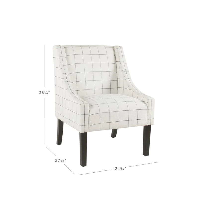 HomePop Wood And Fabric Windowpane Pattern Swoop Arm Accent Chair In White 10 HomePop Wood And Fabric Windowpane Pattern Swoop Arm Accent Chair In White - Image 10
