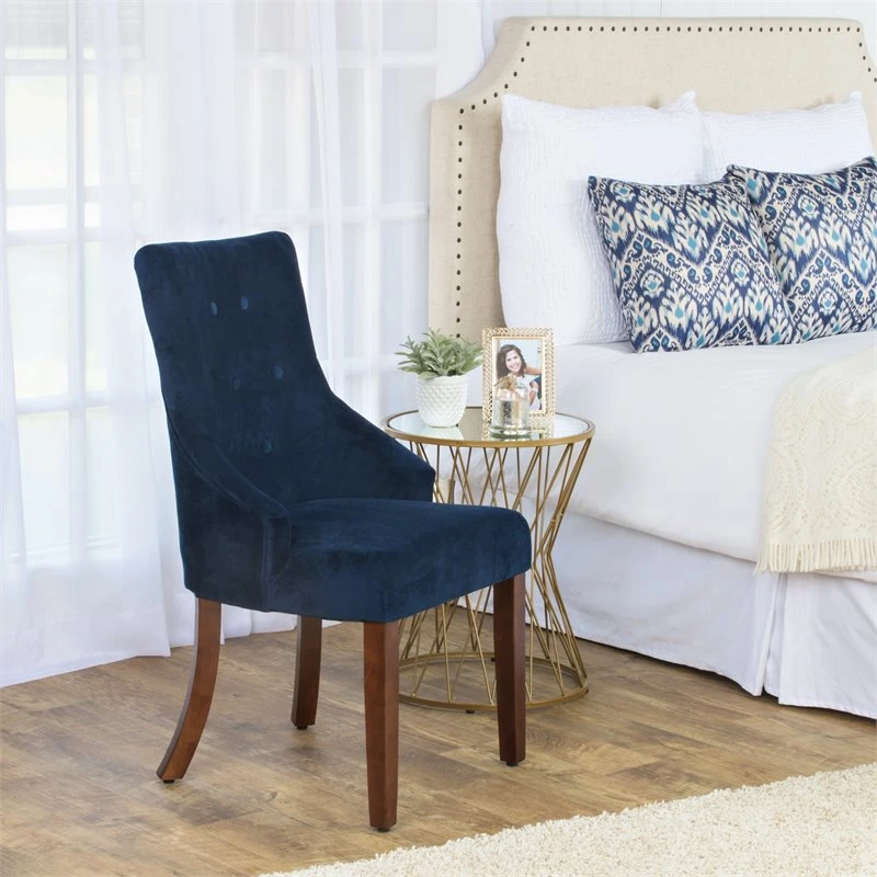 HomePop Traditional Velvet Tufted English Arm Accent Chair In Blue 4 HomePop Traditional Velvet Tufted English Arm Accent Chair In Blue - Image 4