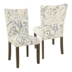 HomePop 38" Velvet Paisley Parsons Dining Chairs In Blue/Brown (Set Of 2)