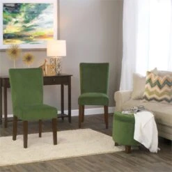 HomePop 38" Traditional Wood And Velvet Parson Dining Chairs In Green (Set Of 2) -Chair Promotion Store 2439168 5 L