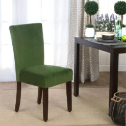 HomePop 38" Traditional Wood And Velvet Parson Dining Chairs In Green (Set Of 2) -Chair Promotion Store 2439168 6 L