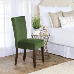 HomePop 38" Traditional Wood And Velvet Parson Dining Chairs In Green (Set Of 2) -Chair Promotion Store 2439168 7 L