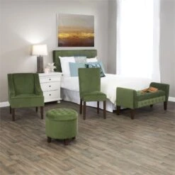 HomePop 38" Traditional Wood And Velvet Parson Dining Chairs In Green (Set Of 2) -Chair Promotion Store 2439168 8 L