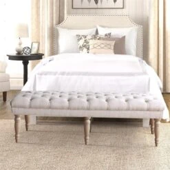 HomePop Layla Traditional Wood And Fabric Tufted Bench In Natural/Pink -Chair Promotion Store 2439226 1 L