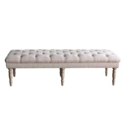 HomePop Layla Traditional Wood And Fabric Tufted Bench In Natural/Pink -Chair Promotion Store 2439226 2 L