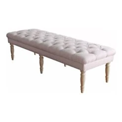 HomePop Layla Traditional Wood And Fabric Tufted Bench In Natural/Pink -Chair Promotion Store 2439226 L