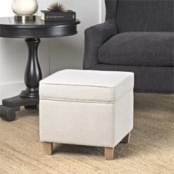 HomePop Cole Square Transitional Wood And Fabric Storage Ottoman In Blue -Chair Promotion Store 2439248 10 L
