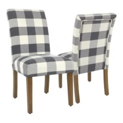 HomePop 38.5" Fabric Plaid Pattern Parsons Dining Chairs In Black (Set Of 2) 31 HomePop 38.5" Fabric Plaid Pattern Parsons Dining Chairs In Black (Set Of 2) -Chair Promotion Store 2439267 L