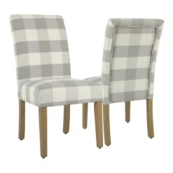 HomePop 38.5" Fabric Plaid Pattern Parsons Dining Chairs In Black (Set Of 2)