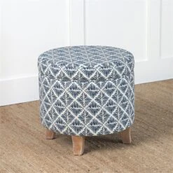 HomePop Cole Round Transitional Wood And Fabric Storage Ottoman In Blue -Chair Promotion Store 2439276 1 L