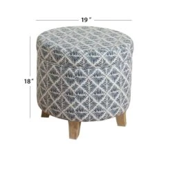 HomePop Cole Round Transitional Wood And Fabric Storage Ottoman In Blue -Chair Promotion Store 2439276 6 L