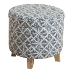 HomePop Cole Round Transitional Wood And Fabric Storage Ottoman In Blue -Chair Promotion Store 2439276 L