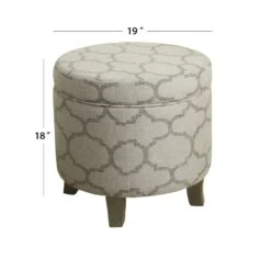 HomePop Cole Round Transitional Wood And Fabric Storage Ottoman In Blue -Chair Promotion Store 2439277 4 L