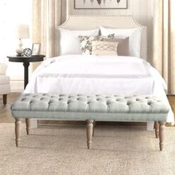 HomePop Layla Traditional Wood And Fabric Tufted Bench In Natural/Pink -Chair Promotion Store 2439283 1 L