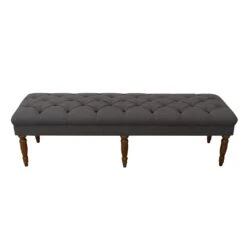 HomePop Layla Traditional Wood And Fabric Tufted Bench In Natural/Pink -Chair Promotion Store 2439284 2 L